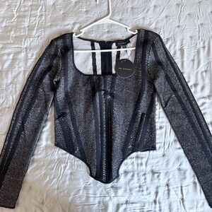 Chic Black Corset Style Long Sleeve Crop Top